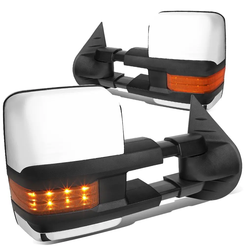 Left/Right Chrome Towing Side Mirror Manual+ Led Turn Signal For 07-14 Yukon 1