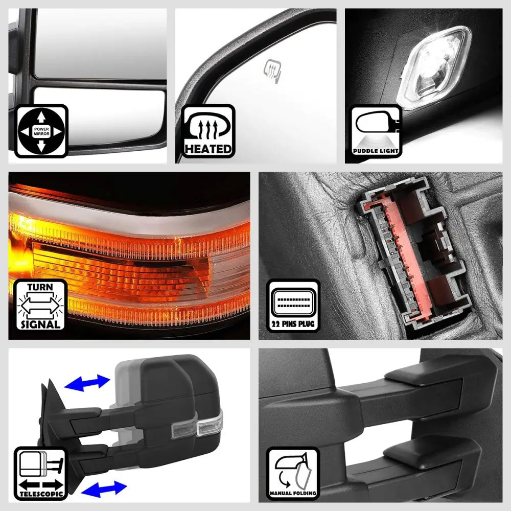 Signal/Puddle Light Black Manual Side View Mirror Assembly For 15-18 F-150 P552 2