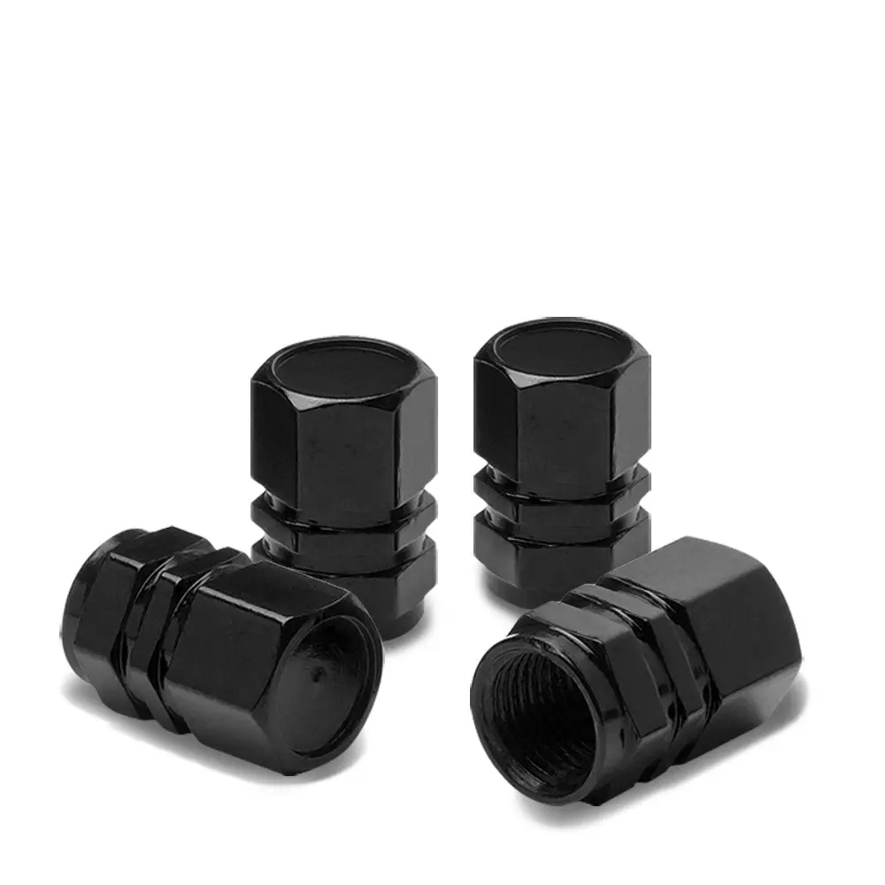 Bfc 4Pcs Hexagonal Ring Style Black Tire Wheel Rim Valve Air Stems Cap 1