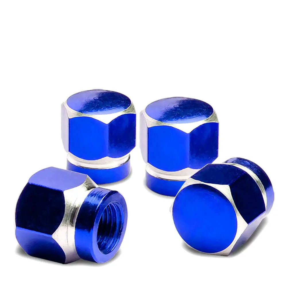 Bfc 4Pcs Hexagonal Style Blue Tire Wheel Rim Valve Air Stems Cap 1