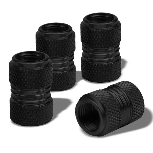 Bfc 4Pcs Universal Fit Black Knurled Tire Wheel Rim Valve Air Stems Caps Cover 1