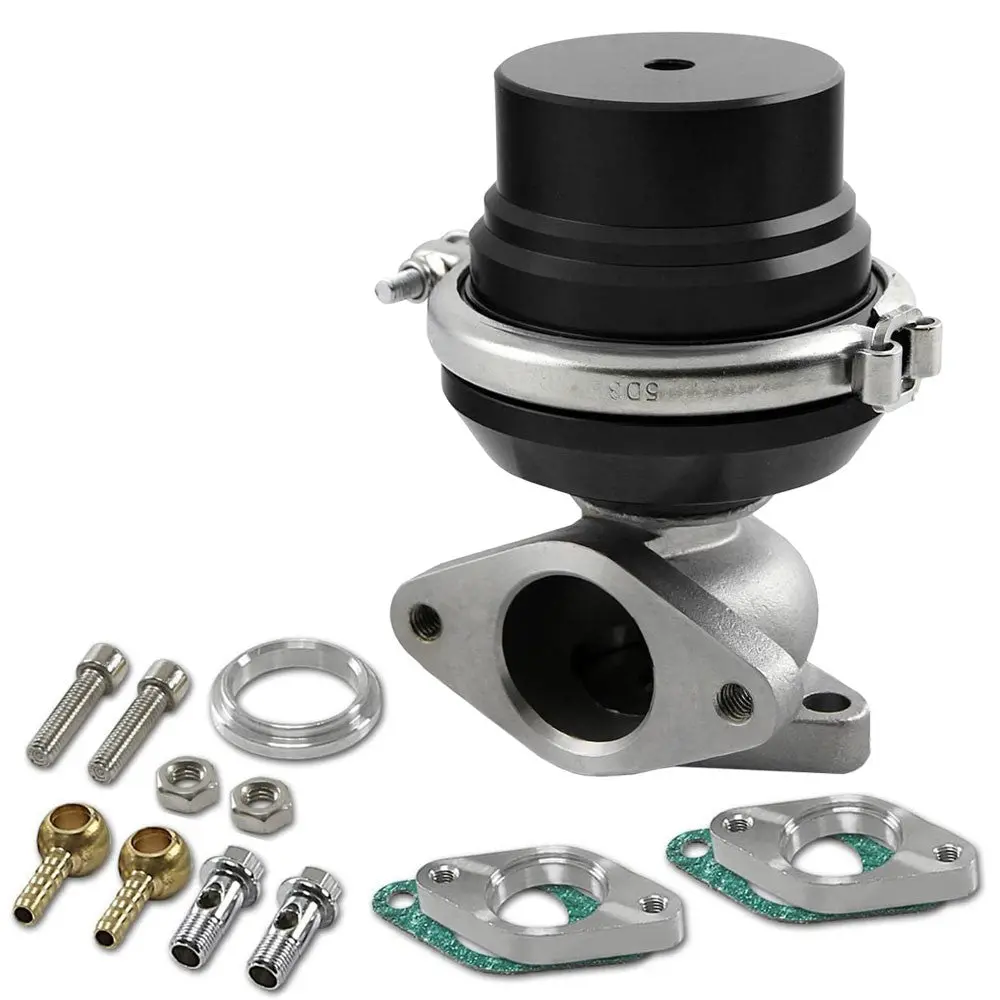 Universal Black 38Mm Turbo Manifold V-Band Wastegate Bypass Exhaust +8Psi Spring 1