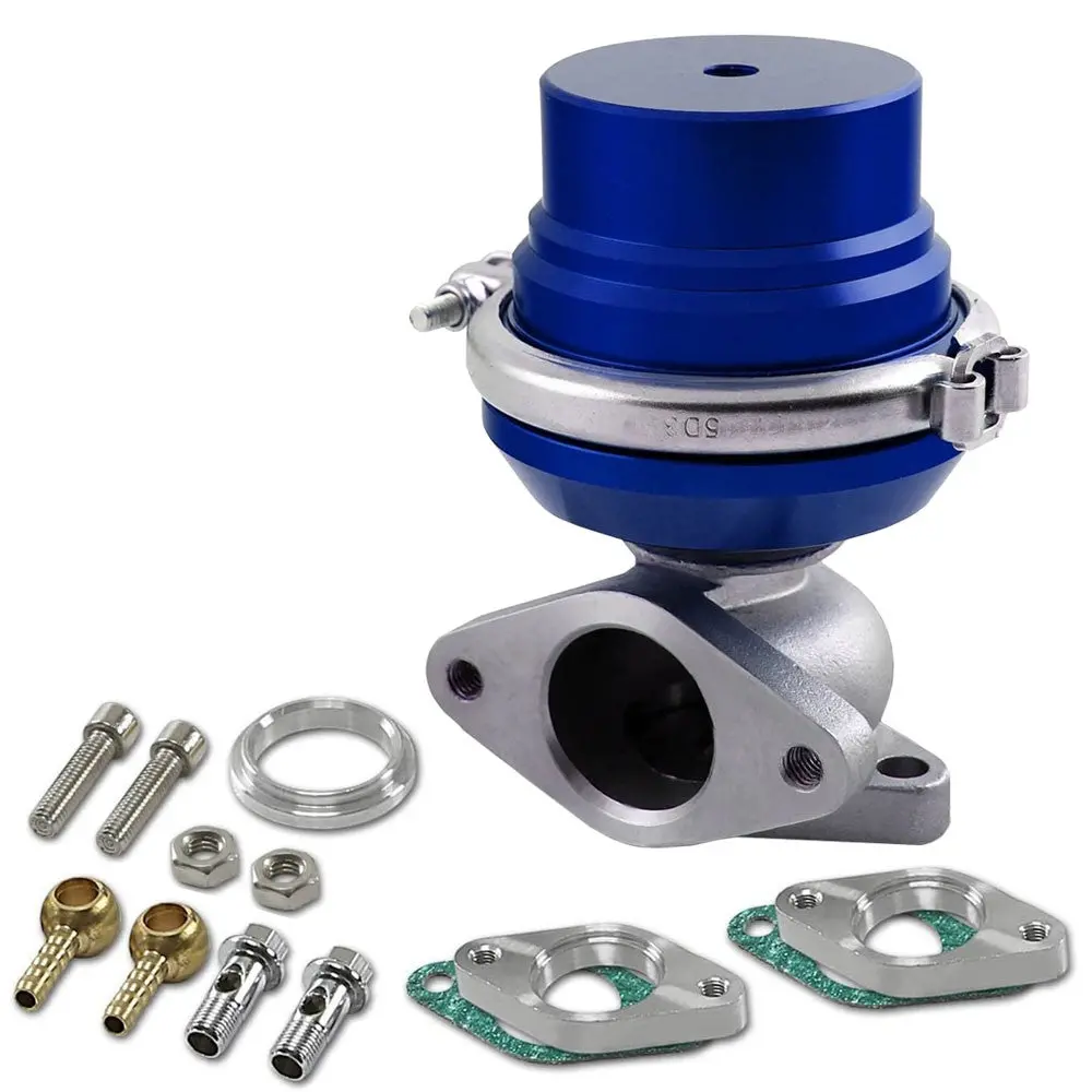 Universal Blue 38Mm Turbo Manifold V-Band Wastegate Bypass Exhaust +8 Psi Spring 1