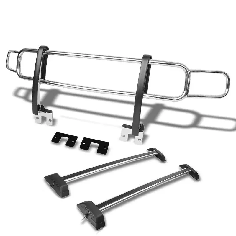Chrome Front Bull Bumper Brush Grille Guard+Roof Rack For 06-10 Hummer H3/H3t 1