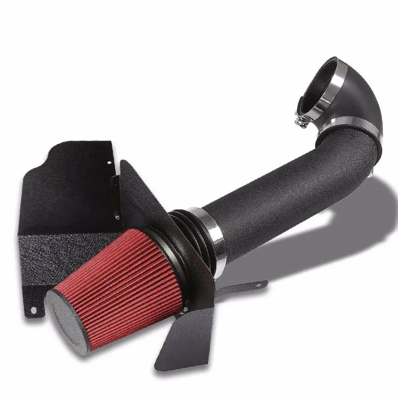 Wrinkle Black Shortram Air Intake+Heat Shield+Red Filter For Chevy/Gmc V8 Gmt900 1