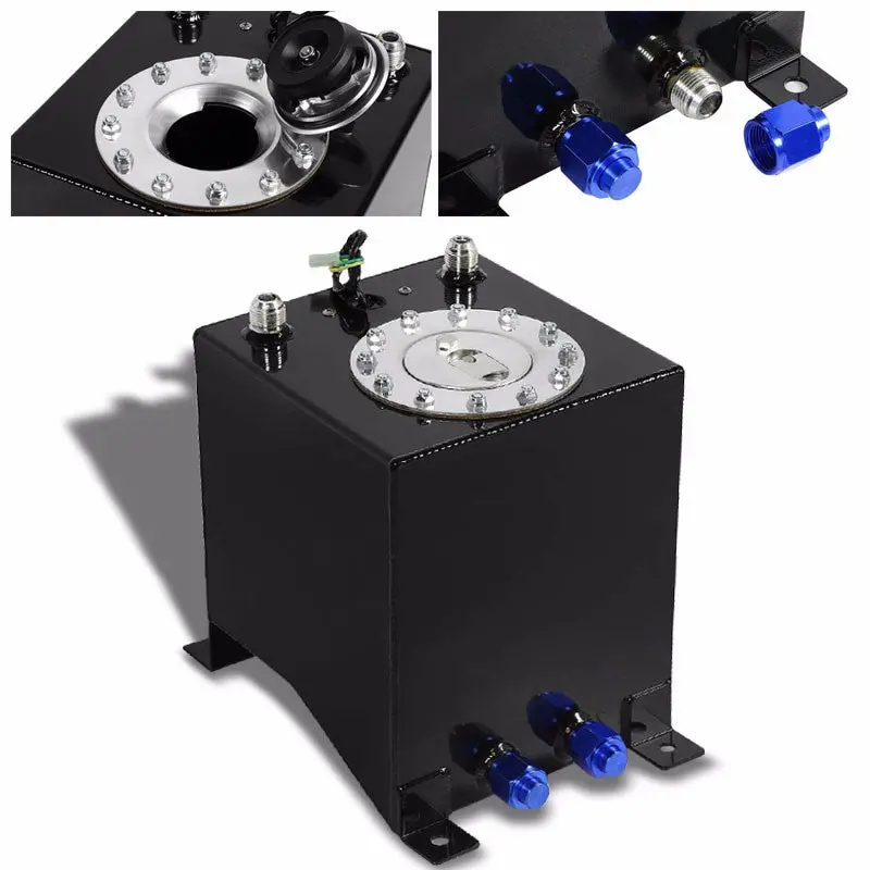 Black Aluminum 2.5 Gallon/9.5L Gas Fuel Cell Tank/Polish Cap Door+Level Sender 1