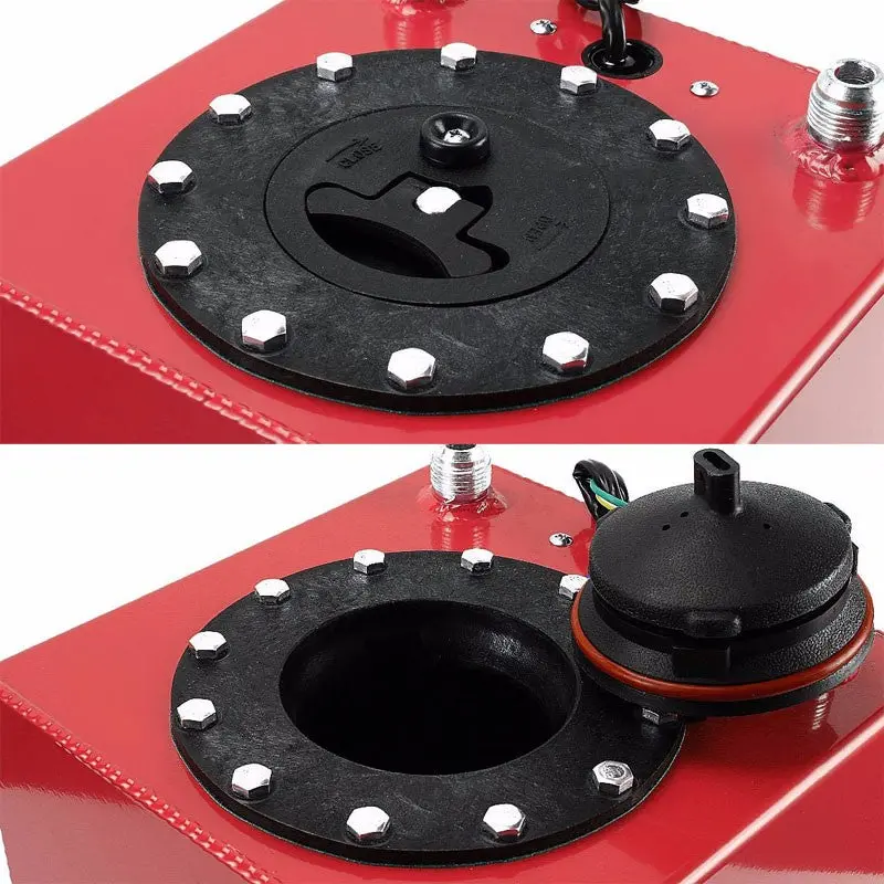 Red Aluminum 2.5 Gallon/9.5L Gas Fuel Cell Tank/Black Cap Door+Level Sender 2