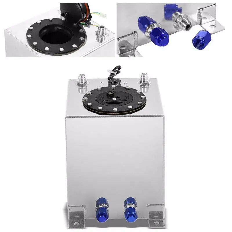 Polish Aluminum 2.5 Gallon/9.5L Gas Fuel Cell Tank/Black Cap Door+Level Sender 1