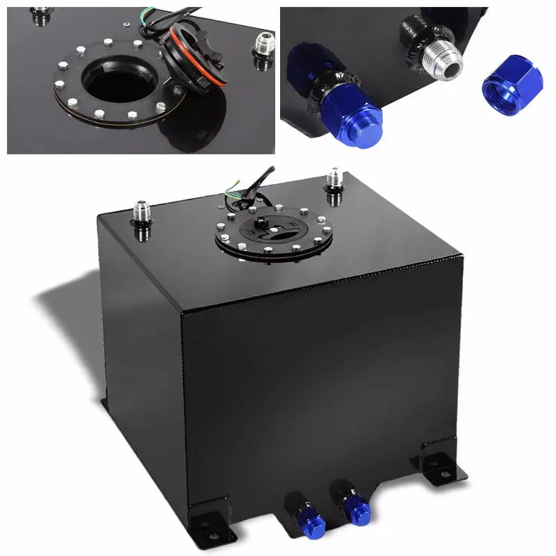 Black Aluminum 5 Gallon/18.8L Gas Fuel Cell Tank/Black Cap Door+Level Sender 1