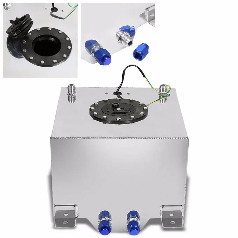 Polish Aluminum 5 Gallon/18.8L Gas Fuel Cell Tank/Black Cap Door+Level Sender 1