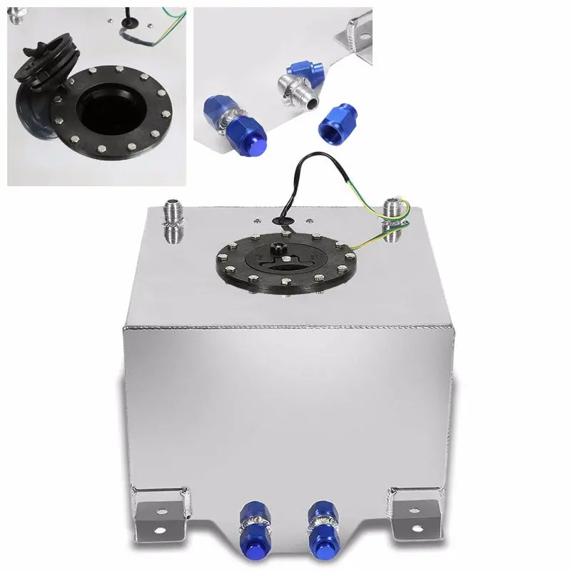 Polish Aluminum 8 Gallon/30.5L Gas Fuel Cell Tank/Black Cap Door+Level Sender 1