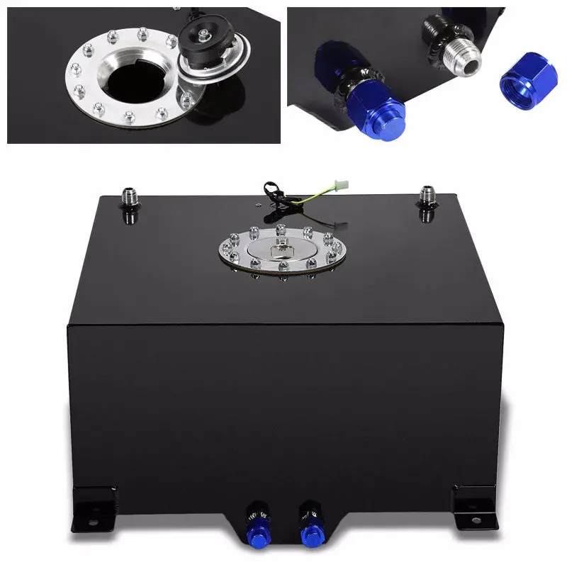 Black Aluminum 10 Gallon/38L Gas Fuel Cell Tank/Polish Cap Door+Level Sender 1