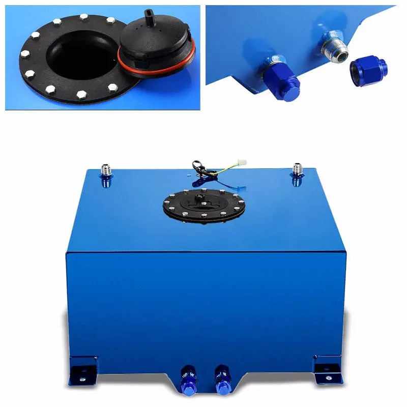 Blue Aluminum 10 Gallon/38L Fuel Cell Tank/Black Cap Door/2.0" Sump+Level Sender 1
