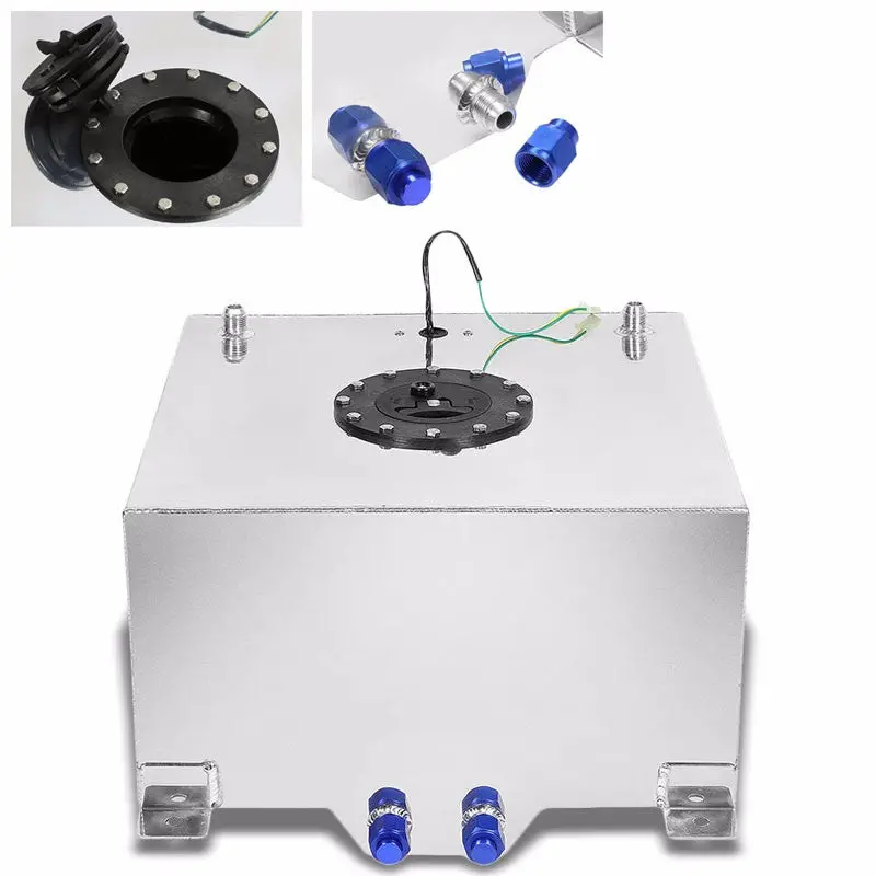 Polish Aluminum 10 Gallon/38L Gas Fuel Cell Tank/Black Cap Door+Level Sender 1