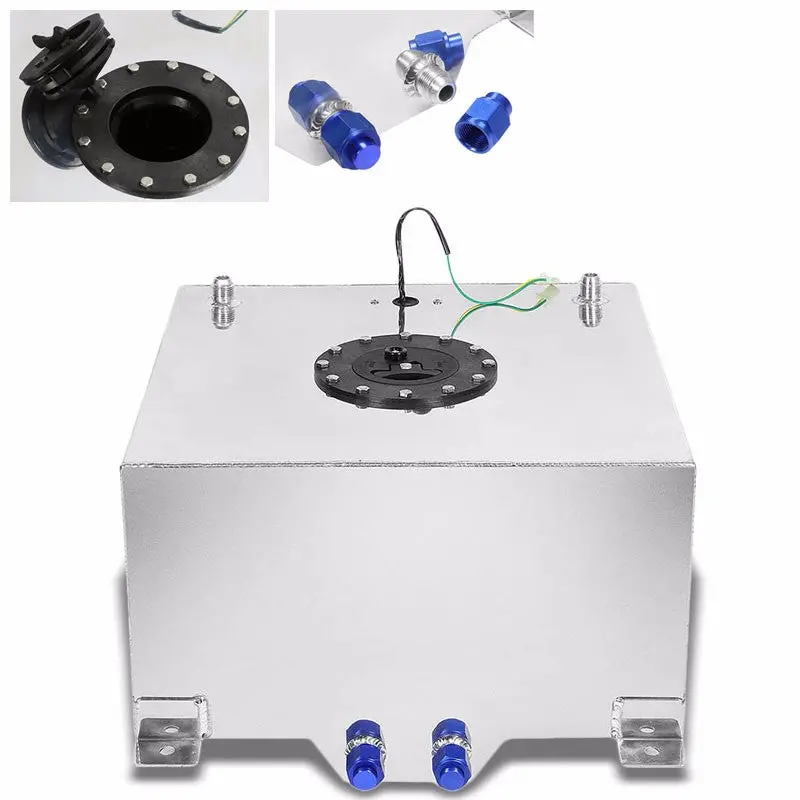 Polish Aluminum 15.5 Gallon/59L Gas Fuel Cell Tank/Black Cap Door+Level Sender 1