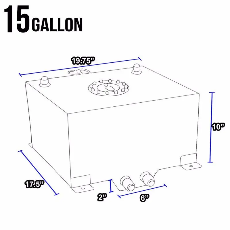 Blue Aluminum 15 Gallon/57L Fuel Cell Tank/Black Cap Door/2.0" Sump+Level Sender 2