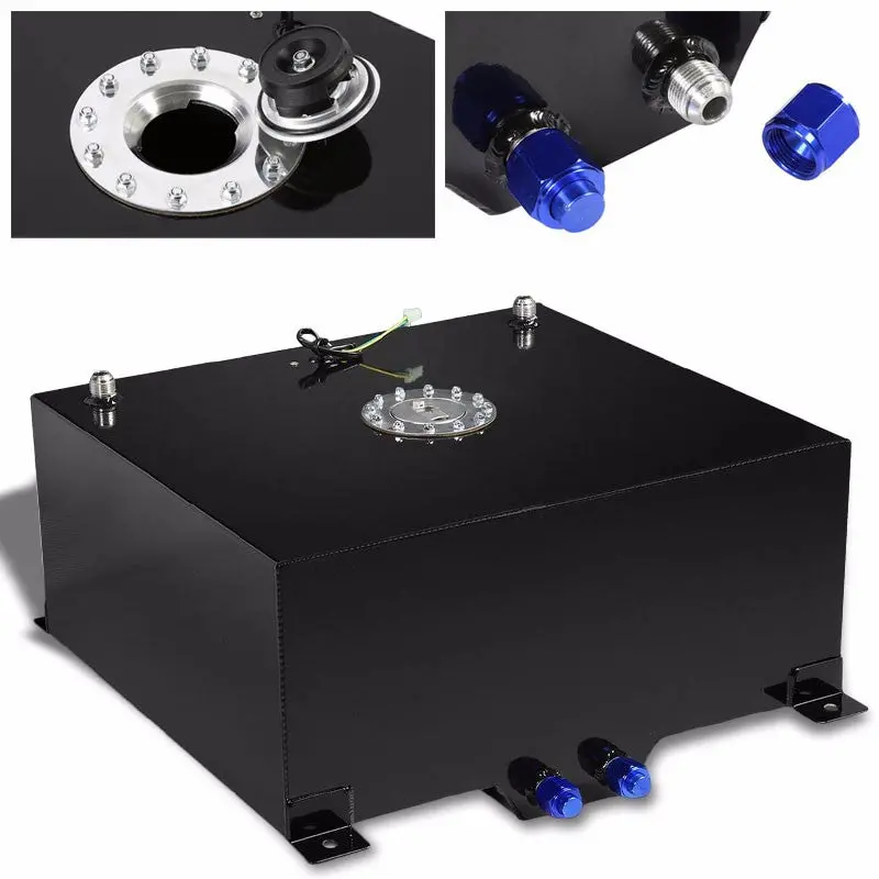 Black Aluminum 20 Gallon/76L Gas Fuel Cell Tank/Polish Cap Door+Level Sender 1