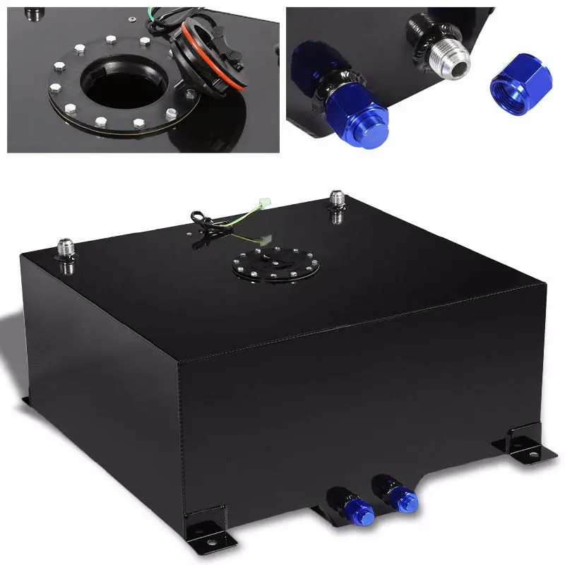 Black Aluminum 20 Gallon/76L Gas Fuel Cell Tank/Black Cap Door+Level Sender 1