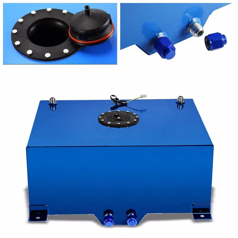 Blue Aluminum 20 Gallon/76L Fuel Cell Tank/Black Cap Door/2.0" Sump+Level Sender 1