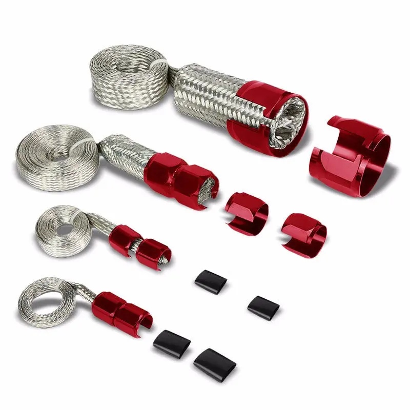 Stainless Steel Red Braided Hose Dress Up Kit Oil/Fuel/Vacuum/Radiator/Heater 1