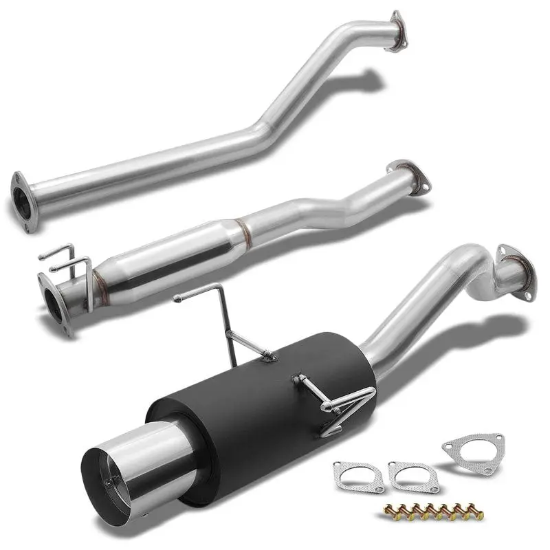 4" Black Muffler Steel Tip Exhaust Catback System For 02-06 Acura Rsx Base 2.0L 1