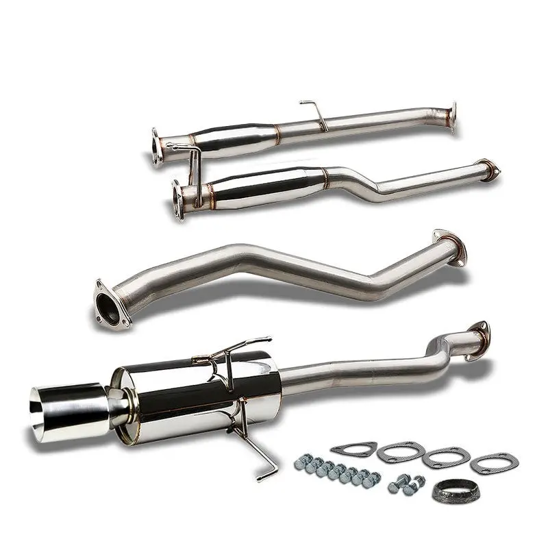 4" Round Roll Muffler Tip Exhaust Catback System For 01-05 Civic Em/Es 1.7L Sohc 1