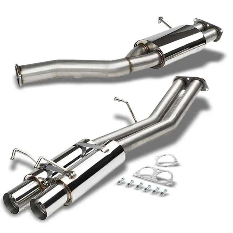 Exhaust Catback System 3.50" Dual Round Muffler Tip With Silencer For 89-94 Nissan 240Sx 2.4L Ka24e/Ka24de (S13) 1