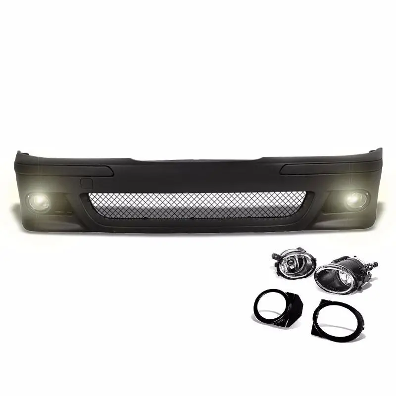 Unpainted Abs Plastic M5 Style Front Bumper Replacement Cover+Fog Light For Bmw 96-03 E39 5-Series 1