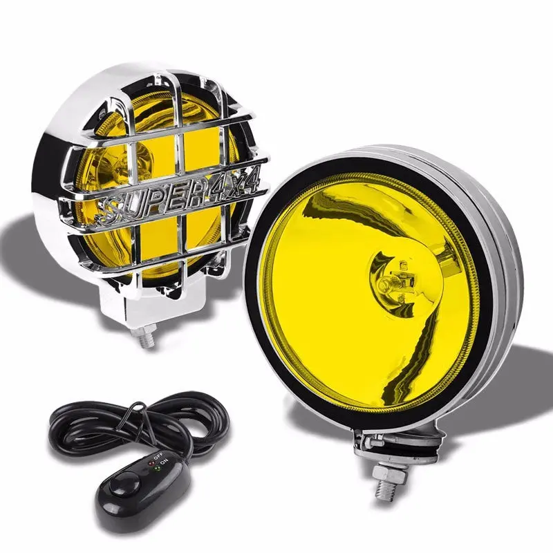 6" Round Chrome Body Housing Yellow Fog Light/Super 4X4 Offroad Guard Work Lamp 1