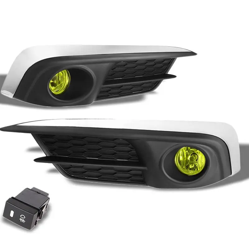 Yellow Amber Lens Oe Bumper Fog Light Lamp+Bezel +Switch For 16 Civic 2/4Dr 1