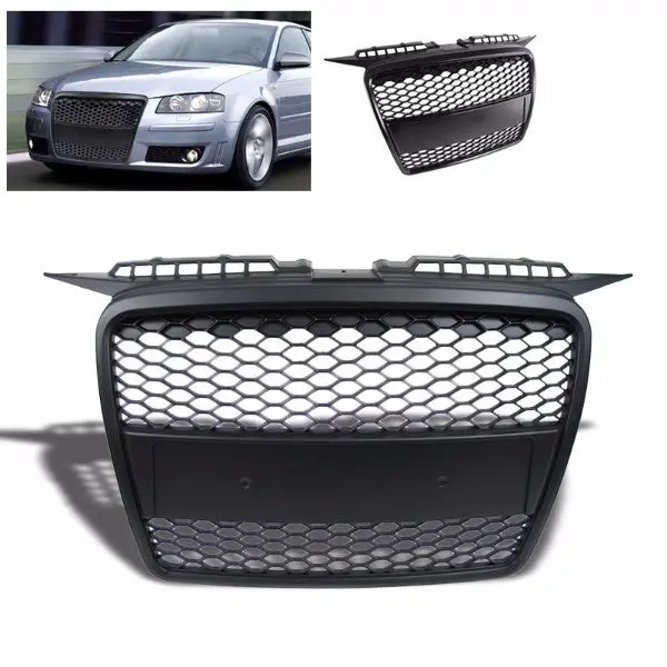 Black Mesh Rs Style Replacement Front Grille For 06-08 A3 Typ 8P 2.0L/3.2L Dohc 1