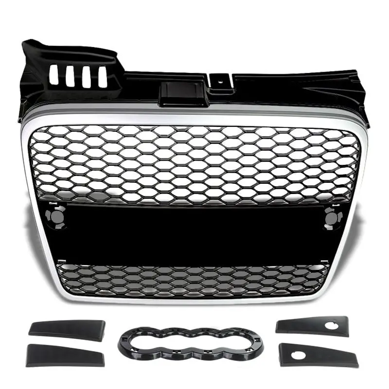 Silver Frame/Black Honeycomb Mesh Rs Style Grille For 05-08 A4 B7 Typ 8E/8H Pl46 1