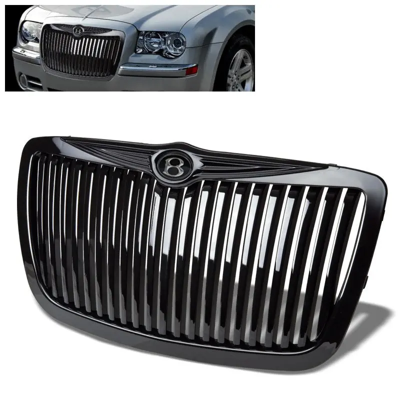 Black Vertical Style Replacement Front Grille For Chrysler 05-10 300 Lx V6/V8 1