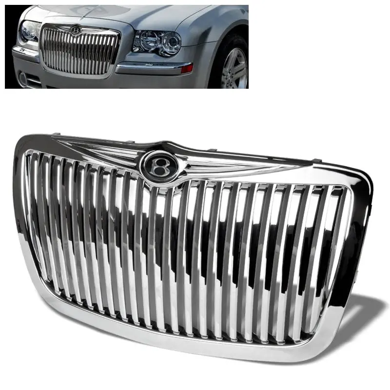 Chrome Vertical Style Replacement Front Grille For Chrysler 05-10 300 Lx V6/V8 1