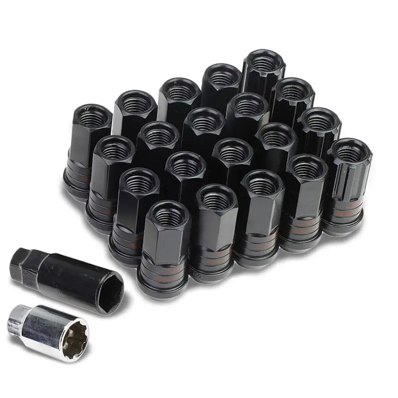 20Pcs Universal Aluminum Black Lug Nut [Open End Acorn Ty17] [Conical Seat / M12 X 1.50] 1