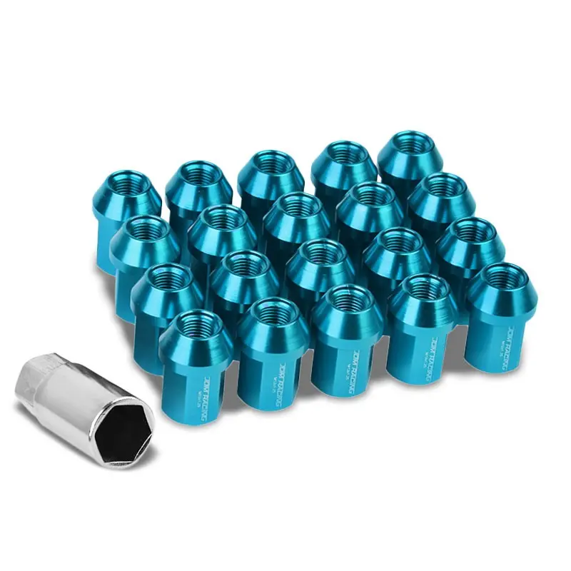 20Pcs Universal Aluminum Light Blue Lug Nut [Close End Acorn Ty18] [Conical Seat / M12 X 1.25] 1