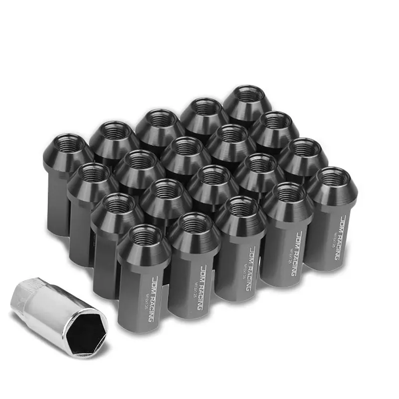 20Pcs Universal Aluminum Gunmetal Lug Nut [Close End Acorn Ty19] [Conical Seat / M12 X 1.25] 1
