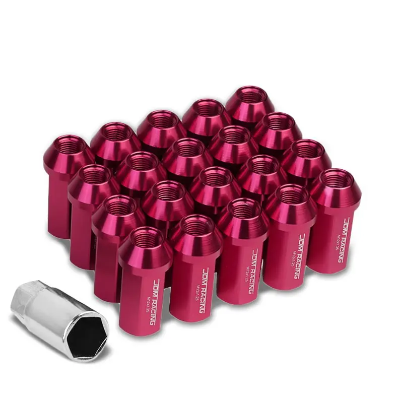 20Pcs Universal Aluminum Pink Lug Nut [Close End Acorn Ty19] [Conical Seat / M12 X 1.25] 1