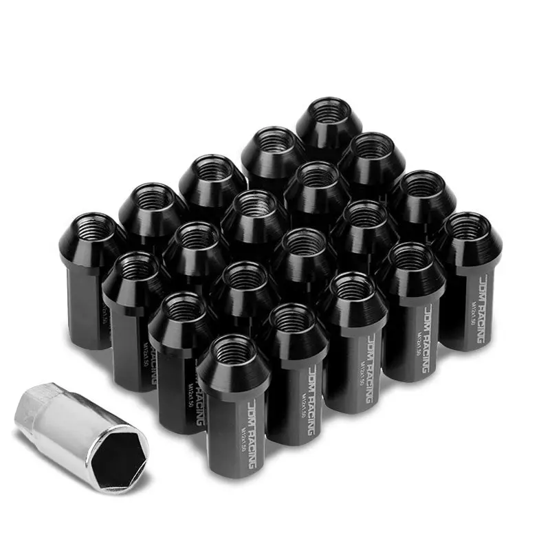 20Pcs Universal Aluminum Black Lug Nut [Close End Acorn Ty19] [Conical Seat / M12 X 1.50] 1