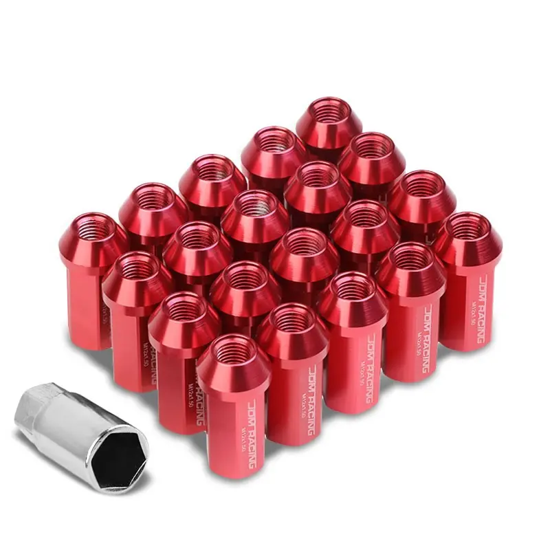 20Pcs Universal Aluminum Red Lug Nut [Close End Acorn Ty19] [Conical Seat / M12 X 1.50] 1