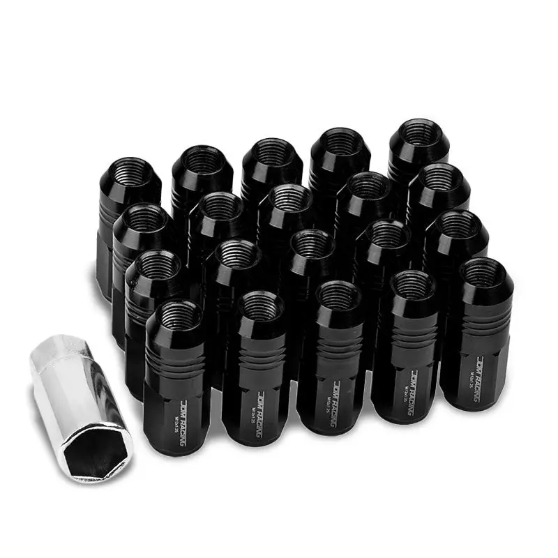 20Pcs Universal Aluminum Black Lug Nut [Close End Acorn Ty20] [Conical Seat / M12 X 1.25] 1