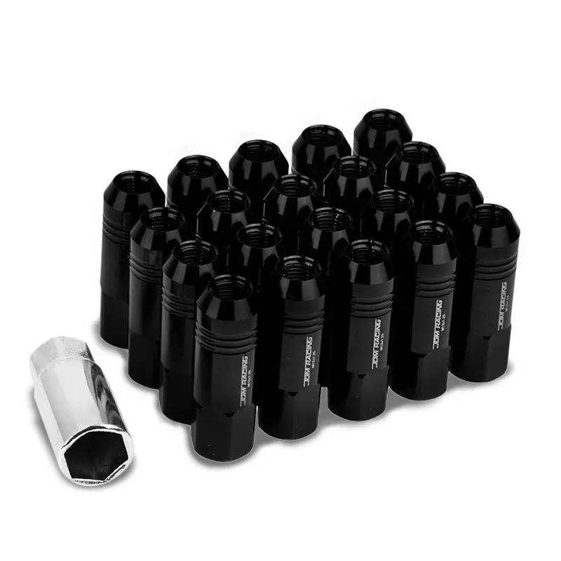 20Pcs Universal Aluminum Black Lug Nut [Open End Acorn Ty22] [Conical Seat / M12 X 1.25] 1