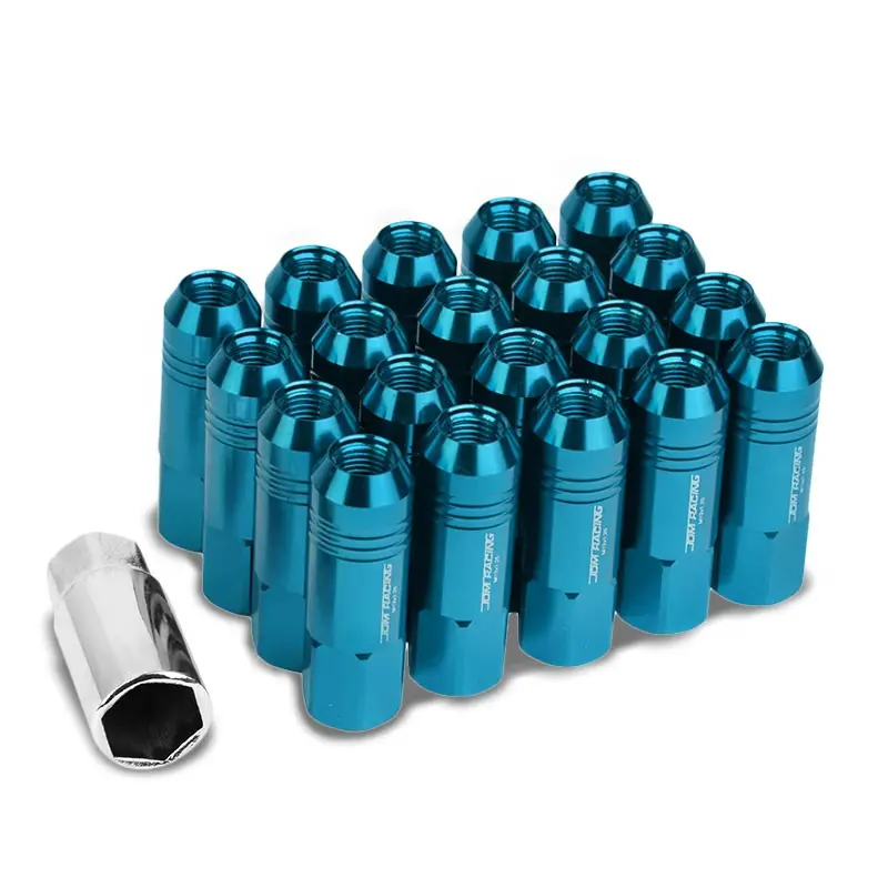 20Pcs Universal Aluminum Light Blue Lug Nut [Open End Acorn Ty22] [Conical Seat / M12 X 1.25] 1