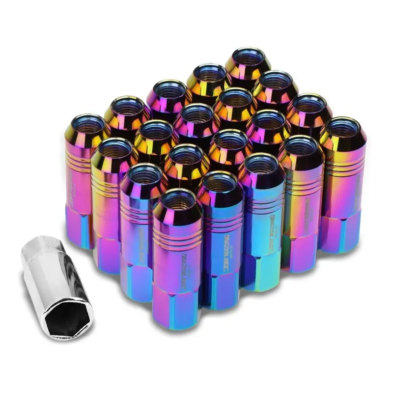 20Pcs Universal Aluminum Neo Chrome Lug Nut [Open End Acorn Ty22] [Conical Seat / M12 X 1.25] 1