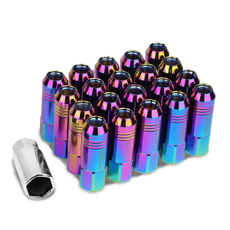 20Pcs Universal Aluminum Neo Chrome Lug Nut [Open End Acorn Ty22] [Conical Seat / M12 X 1.50] 1