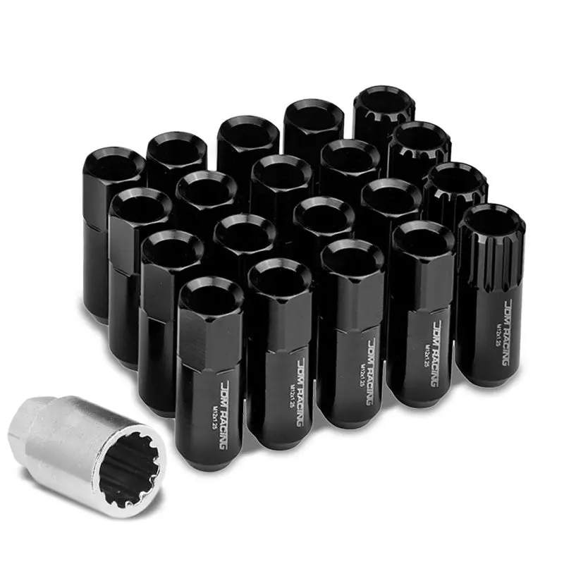 20Pcs Universal Aluminum Black Lug Nut [Open End Acorn Ty23] [Conical Seat / M12 X 1.25] 1
