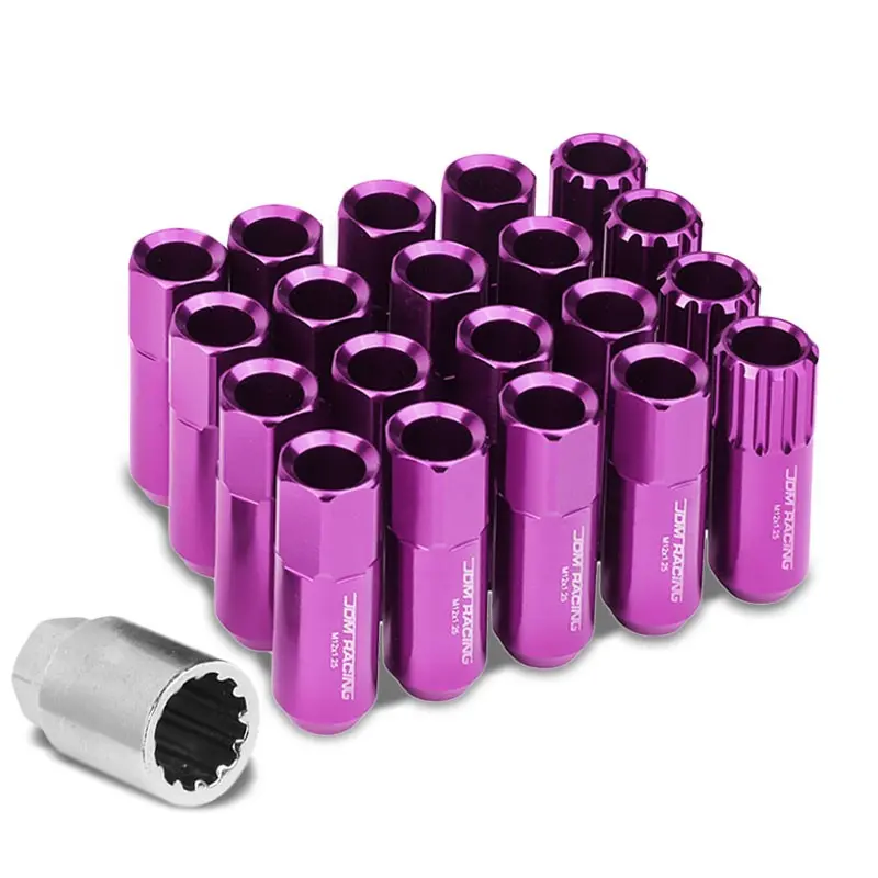 20Pcs Universal Aluminum Purple Lug Nut [Open End Acorn Ty23] [Conical Seat / M12 X 1.25] 1
