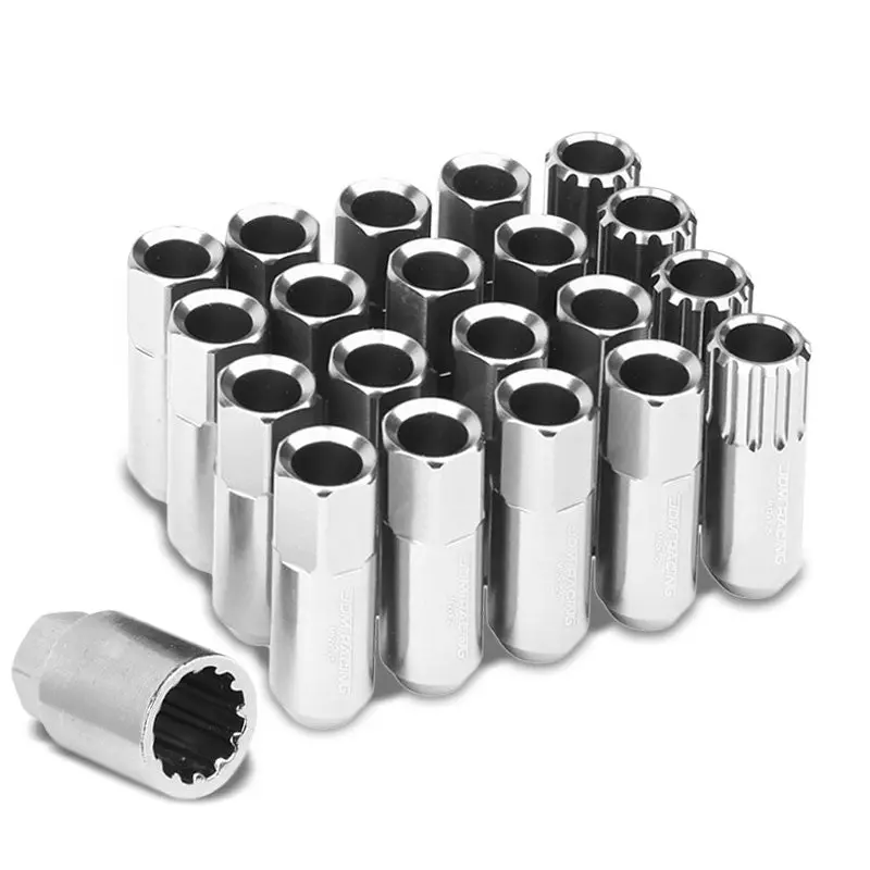 20Pcs Universal Aluminum Silver Lug Nut [Open End Acorn Ty23] [Conical Seat / M12 X 1.25] 1
