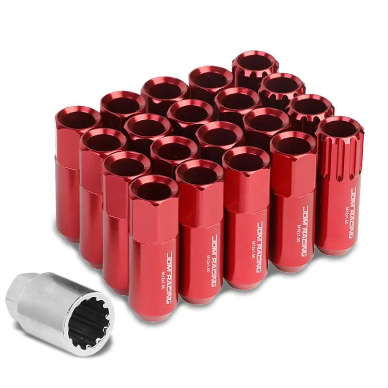 20Pcs Universal Aluminum Red Lug Nut [Open End Acorn Ty23] [Conical Seat / M12 X 1.50] 1