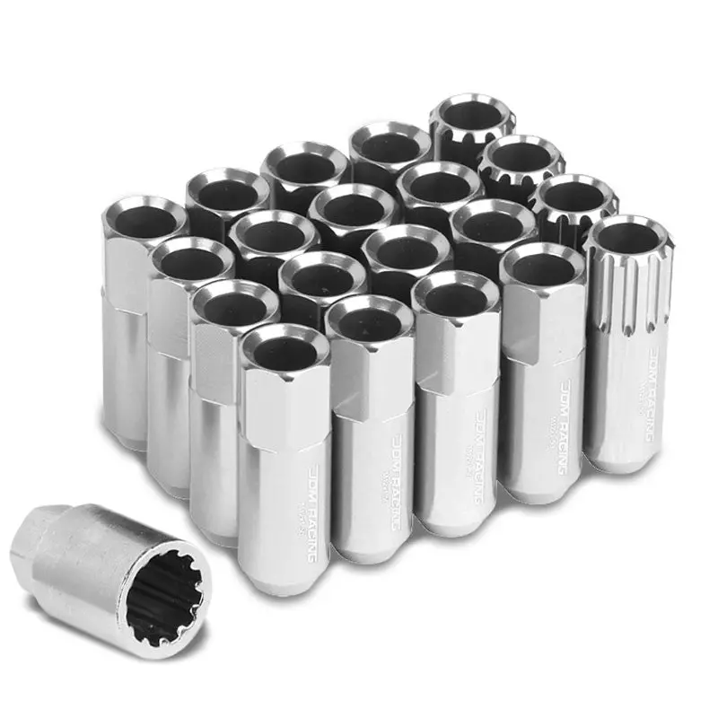 20Pcs Universal Aluminum Silver Lug Nut [Open End Acorn Ty23] [Conical Seat / M12 X 1.50] 1